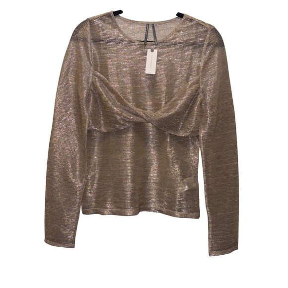 Anthropologie Twist-Front Shine Top Metallic Long Sleeve Size M - Picture 3 of 8